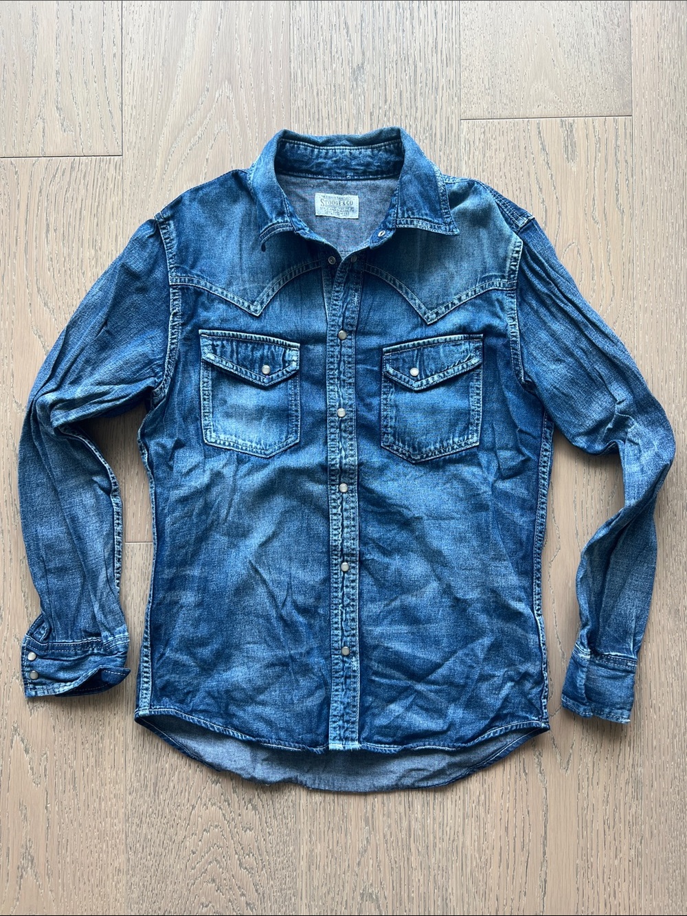 Classic Blue Denim Western Shirt - Men's